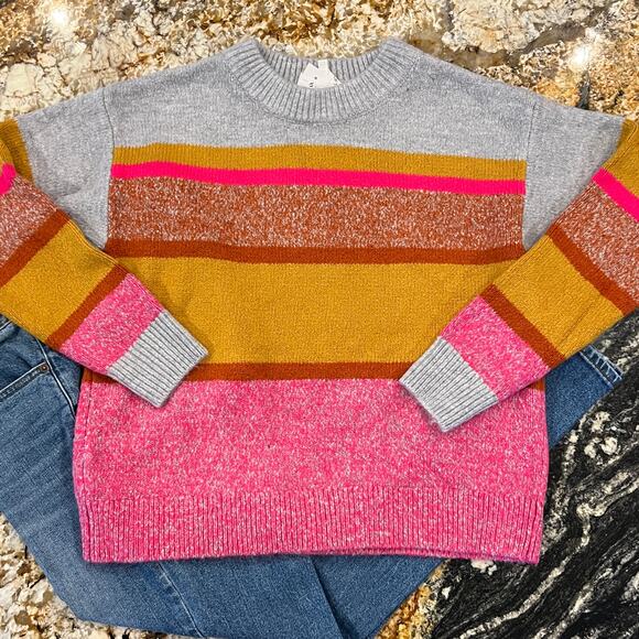 NWT LOFT Lou & Grey Pink/Gold/Grey Multi Striped Crewneck Sweater - Picture 4 of 9